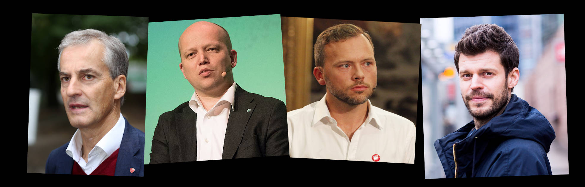 Det nye firkløveret: Jonas Gahr Støre (Ap), Trygve Slagsvold Vedum (Sp), Audun Lysbakken (SV), Bjørnar Moxnes (R)