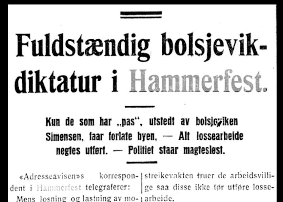 Borgerpressa var i harnisk over «bolsjevikdiktatur». Her fra Trondhjems Adresseavis 19. mai 1921.